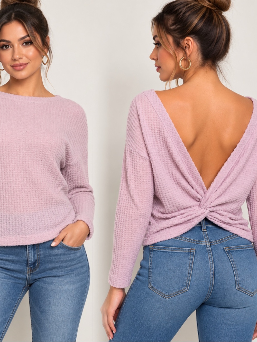 Back Twist Waffle Knit Top